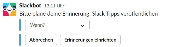 Slack Tipp: Reminder einrichten 2